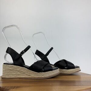Womens Splendid‎ Danny Leather Raffia Ankle Strap Strappy Wedge Sandals Size 8 M